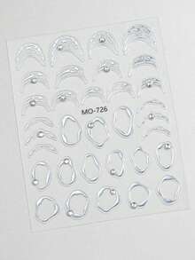 Adesivi per unghie stile francese 3D con bordo geometrico asimmetrico dorato e argentato, cornice asimmetrica, design a strisce graffiti e linee francesi, adesivi per unghie autoadesivi olografici fai-da-te in stile Y2K, decorazioni per salone di unghie e forniture per unghie - Multicolore - Visualizzare 9