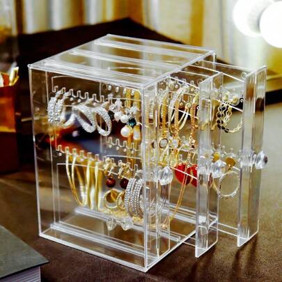 1 Piece Stud Earring Organizer Jewelry Storage Box, Acrylic Earrings And Accessories Dust-Proof Hanger, Japanese-Style Transparent Earring And Necklace Box