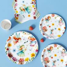 Fairy Flower Disposable Plate, Napkin, Cup Set, Plates, Napkins And Cups Party Supplies, Serves 8 Guests, Disposable Paper Plates Party Tableware Suitable For Birthday, Wedding, Theme Party, Family Picnic - Multicolor - View 4
