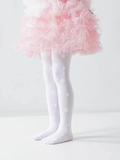 1pc Girls/Girl's Versatile Dance Socks, White Snowflake Design, Cute & Fashionable, Soft & Comfortable Thin White Stockings, Suitable For Dancing, Outings, Weddings, Matching Princess Dresses, Spring/Summer