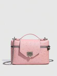 Petit sac à main pour femme, sac bandoulière carré en PU de texture d'autruche de couleur unie, convient pour la mode quotidienne et les sorties des femmes - Multicolore - Voir 18