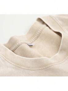 Men's Pattern Washed T-Shirt - Double Sided Printing, 100% Cotton, Short Sleeved, Summer Casual T-Shirt, Black With White Star Design, Loose Fit, Machine Washable, Daily T-Shirt | Loose Fit Shirt | 100% Cotton T-Shirt, Cotton T-Shirt - 杏色 - 查看 3