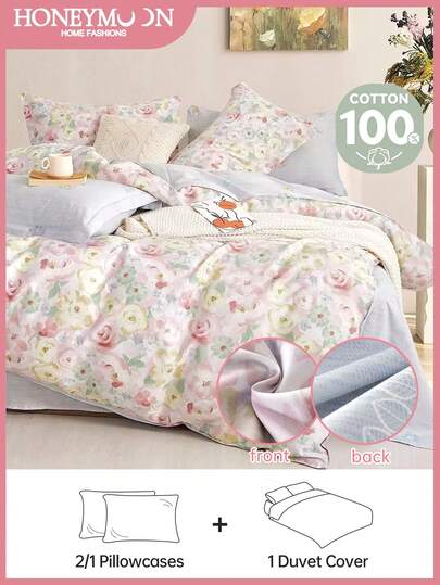 2/3-teiliges beidseitig bedrucktes Bettbezug-Set, 100% Baumwolle, superweich & hautfreundlich, zeitlos elegante Ganzjahres-Bettwäsche, schicke, hübsche Bedruckung, dekorative Bettdecke für Schlafzimmer und Studentenwohnheim, ohne Bettdecke, für Heimtextilien und Studentenwohnheim-Grundausstattung, maschinenwaschbar