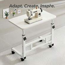 Adjustable Height, Wheeled Movable Table, Versatile Side Table/Folding Table - A Movable Craft Table With A Reinforced Frame And Locking Wheels, Available In Black/White. Perfect For Bedrooms, Living Rooms, Studies, Small Spaces, And More, It's Ideal For Handicrafts, Art Supplies, And Art Storage. A Great Workbench For Artists, Craftspeople, Sewing Supplies Makers, And Artisans. Makes A Suitable Gift For Family And Friends. - 白色 - 查看 7
