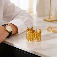 COINBUFF 1pc Fashionable Personalized Lava Line Stainless Steel Gold Plated Adjustable Non-Fading Ring, Suitable For Daily Wear And Holiday Gifts - Yellow Gold - View 2