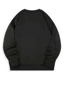 210g Pure Cotton Men's Versatile Loose Long Sleeve Top, New Fashion Holiday Print Round Neck Casual T-Shirt - Black - View 2