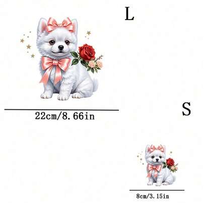1pc/2pcs/3pcs Durable Long-Lasting Heat Transfer Stickers With Rose Flower And Puppy Patch, For DIY T-Shirts, Sweatshirts, Jeans, Hoodies, Backpacks, Jackets, Handbags, Pillows