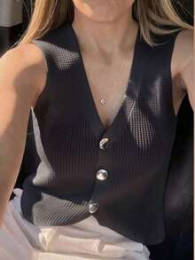 Elegant Women's Modal Vest With Buttons - Rose Red - View 5