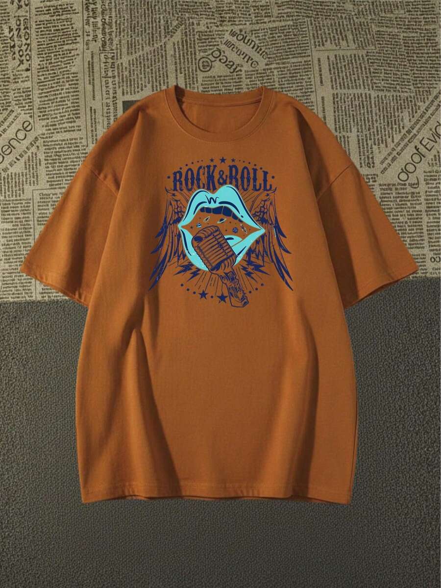 Premium Cotton Rock And Roll T-Shirt With Exclusive Language 2026 - 橘色 - 查看 1