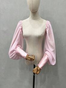 1pc White Chiffon Puff Sleeve Long Bridal Decorative Sleeve Cuffs With Elastic - Multicolor - View 11