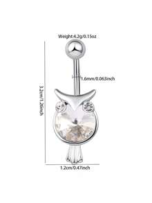 1pc Fashionable Owl Navel Ring, Women's Body Piercing Jewelry Suitable For Casual, Beach, Party Outfits - Silver - View 3