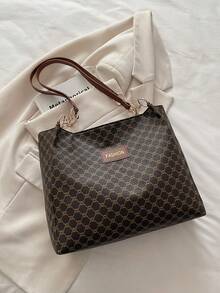 休闲通勤大容量时尚复古女式手提包，多功能高品质新款单肩包 - 咖啡 - 查看 8