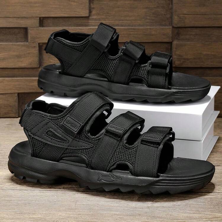 Men's Summer New Outdoor Slippers, Flat Sandals, Retro Versatile Korean Style Beach Shoes, Slip-On Slouchy Slippers, Soft Bottom Beach Slippers, Men's Open Toe Thick Sole Non-Slip Sports Sandals - Black - View 5