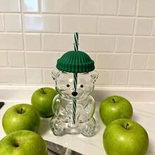 500毫升玻璃水杯，配创意卡通吸管，冷饮杯，咖啡杯，果汁杯 - 彩色 - 查看 7