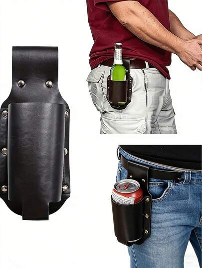 1 pièce Ceinture à bière pour hommes, porte-bouteille de bière en cuir PU, support à bouteille de bière cool avec ouvre-bouteille, cadeau pour les amateurs/buveurs de bière, convient pour les bouteilles/canettes de bière de 35 cl, adapté pour les pique-niques, les plages, les barbecues, le camping