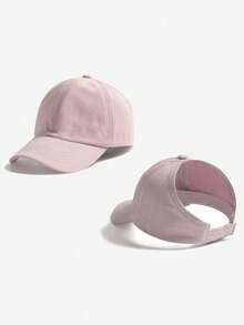 1pc Kids' Solid Color Casual Fashion High Ponytail Sun Protection Baseball Cap - Pink - View 2