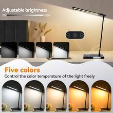 Dual-Head LED Desk Lamp, USB Powered, 5 Lighting Modes & Dimmable, Bedside Lamp, Reading, Crafting, Work, Study - Square Bottom Double Head - View 4