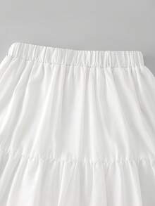 EARO 女士白色长款刺绣半身裙，松紧腰设计，休闲无弹面料，时尚宽松，优雅百搭 - 白色 - 查看 3