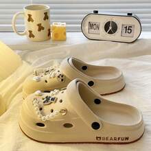 女士休闲轻便EVA镂空拖鞋，可爱卡通熊设计，适合室内外穿着，夏季 - 卡其色 - 查看 5