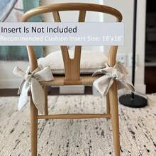 Korean Made Chair Pad 17.5'x 17.5' Slipcover Chair Cushion Cover Ties With Ruffle Farmhouse Decor Covers Only, Gift For Mom (Solid Beige) - 售米色 - 查看 6