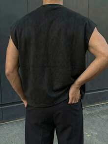 男士星形涂鸦街头Logo印花无袖背心，休闲健身运动街头风日常度假宽松无袖上衣，Y2K复古风格 - 黑色 - 查看 4