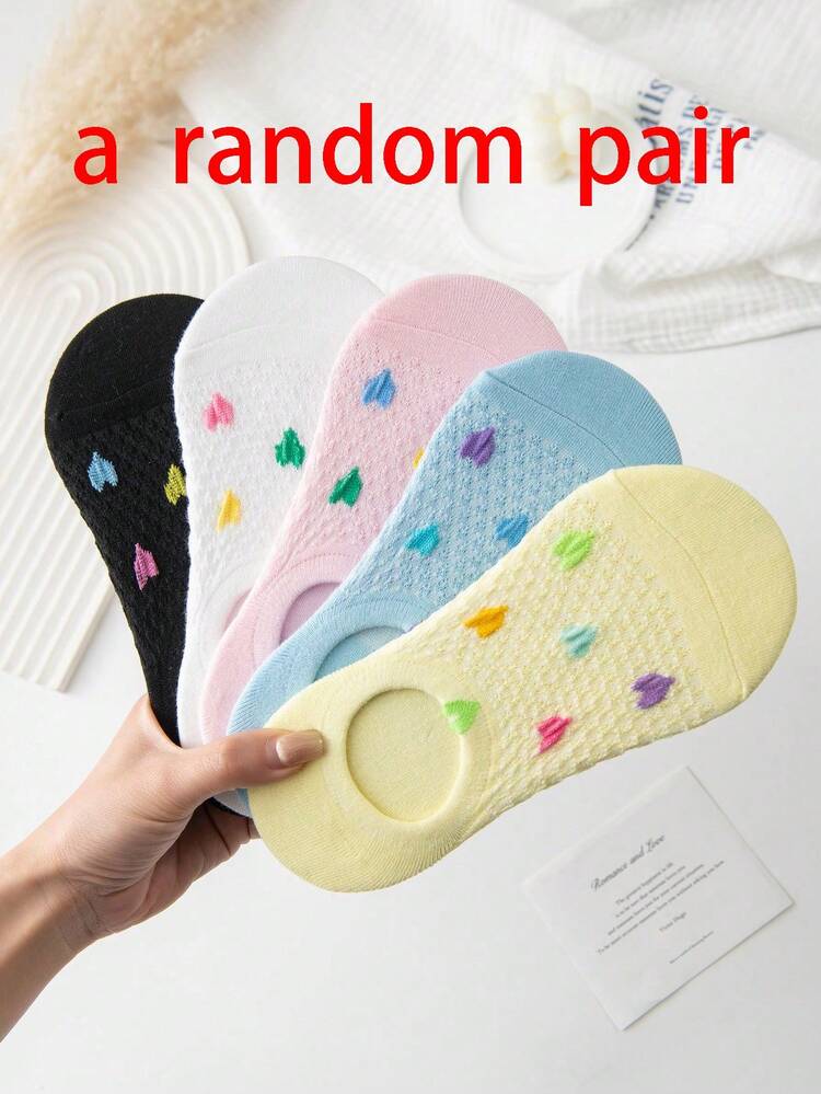 1/5 Pairs Breathable Mesh Ankle Socks With Heart Pattern, Colorful Casual Short Socks For Men And Women, Summer - Multicolor - View 11