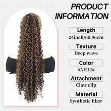 24Inch Voluminous Curly Ponytail Extension – Ombre Brown Synthetic Clip-In Ponytail Hairpiece, Fluffy Bounce For Aesthetic, Perfect For Dates & Festivals - Multicolor - View 4