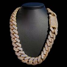 15mm Men's Cuban Chain Necklace With Ice Crystal Hip-Hop Rhinestones Dazzling Heavy-Duty Thick Chain Cuban Link Necklace Unisex Luxury Hip-Hop Jewelry Men's Chain Necklace Men's Cuban Chain Necklace - 金的 - 查看 3