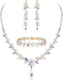 ¡RecomendadoEVER FAITH Mujer Set de Joyería Cristal Austriaco Bola de Boda Hoja Collar Pendientes Sets para Novia¡Top de Temporada - Marrón y Blanco Tono Dorado - Ver 11