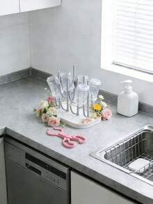 1pc Simple Round Disposable Cup Holder & Bottle Drying Rack With Tray, Large Capacity Bottle Drying Rack - Multicolor - View 10