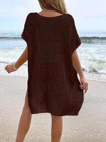 女士时尚休闲镂空罩衫（不含比基尼）度假海滩夏季 - 咖啡棕 - 查看 3