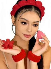 5pcs Women Sponge SPA Headband, Wristband Set With Large Flower Hair Clip, Hair Accessories Suit, Suitable For Party Gifts And Daily Use (For Better Photo Effect. The Actual Item Comes Without Packaging.) - Multicolor - View 13