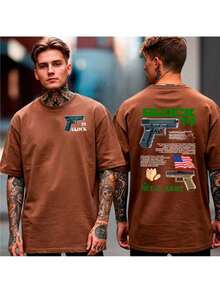 Camiseta Casual Oversized Glok Militar Tiro Esportivo Atirador - Marrom - Visão 1