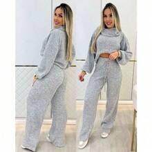 Women's Elegant High Neck Knit Set For Winter, Stylish And Warm. - Grey - View 2