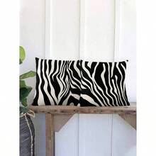 2pcs/Set Modern Style Black And White Zebra Pattern Linen Decorative Pillow Cover, 45cm*45cm/17.72in*17.72in Square, Single Side Printed, Soft And Comfortable, Suitable For Daily Home Decoration (Pillow Core Not Included) - 黑與白 - 查看 10