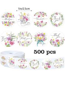 500 Stücke/Rolle Wildblumen Dankeschön Aufkleber, 2,5 cm rund, 8 bunte Blumenmuster, selbstklebende runde Siegelaufkleber für Geschenke, Umschläge, Karten, Party DIY Dekorationen, PVC Aufkleber Bögen Sammelalbum Zubehör, lustige Aufkleber Scrapbooking Zubehör Kindle - 500 Wildblumen-Dankeschön-Aufkleber - Übersicht 7
