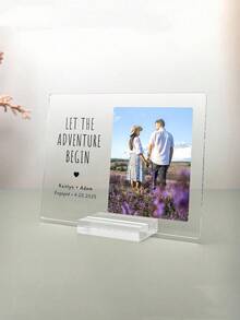 1 Set Customized Engagement Gift, Newlywed Engagement Couple Gift, Engagement Plaque, Personalized Gift, Valentine's Day, Customizable Photo Printed Plaque With Custom Information, Personalized Acrylic Photo Frame, Customizable Photo Decor - Multicolor - View 3