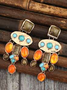 1对波西米亚复古夸张绿松石树脂耳环（女士款） - 彩色 - 查看 7