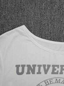 2000s Y2K Style Young Women's Comfortable & Fashionable Casual Loose Letter & Number Print Round Neck T-Shirt, Spring/Summer White - White - View 5
