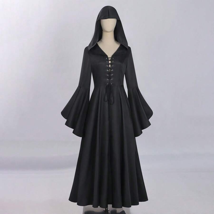 Cosplay Clothing - 251210 Black Bell-sleeve Women's Dress - View 1