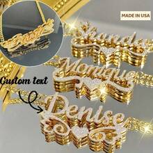Customized Name Double Layer Necklace Cuban Chain Crown 3D Name Pendant Necklace Summer Daily Accessories Suitable For Birthday Gifts - Multicolor - View 1