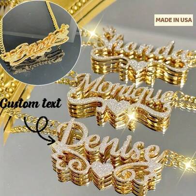 Customized Name Double Layer Necklace Cuban Chain Crown 3D Name Pendant Necklace Summer Daily Accessories Suitable For Birthday Gifts