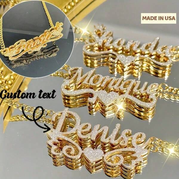 Customized Name Double Layer Necklace Stainless Steel Cuban Chain Heart Crown 3D Name Pendant 2025 New Necklace Summer Daily Wear Accessories Suitable For Birthday Gifts Family Anniversary Jewelry Suitable For Father's Day Valentine's Day Christmas