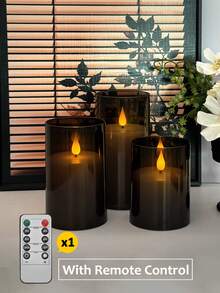 3pcs/Set 3D Flame Flickering Flameless Candles, Battery Operated Realistic Candle Light, With Timer Remote Control, Suitable For Christmas, Halloween, Valentine's Day, Dining Table, Wedding, Party, Gift - Black 3D LED Beads - View 2