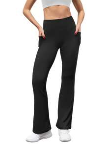 GEREARC Women's High-Waist Pocketed Yoga Pants – Seamless Flare Bootcut Style, Athletic & Casual Wear - 黑色 - 查看 3