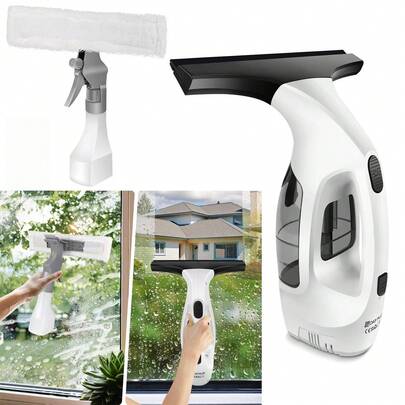 Vandise Rechargeable Cordless Window Cleaner With 150mL Water Tank & 300mL Spray Bottle, Electric Squeegee With 280mm Nozzle, 3.5V Battery (50min Runtime), Includes Microfiber Cloth For Windows, Tiles, Mirrors, Showers