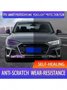 1pc 30cm*100cm Car TPU Photochromic Headlight Film, Taillights Tint Changing Lens Protector Film, UV Responsive TPU Car Light Protection Cover - Waterproof, Scratch-Resistant, Color Changing, Improve Visibility, Tint Black In Daytime And Transparent At Night - One Size - View 9