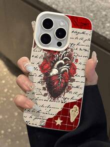 Estuche artístico para teléfono con corazones y rosas Compatible con estuches para teléfonos ,  17,  16 Pro Max,  15 Pro Max,  13 y  12 Textura retro, resistente a rayones y duradero Un gran regalo para familiares, amigos, amantes, novios/novias y el día de San Valentín - Blanco antiguo - Ver 6