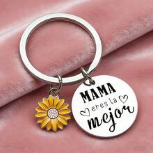 Stainless Steel Mama Keychain With Sunflower Pendant, "Mama Eres La Mejor" Engraved Gift For Mother's Day Birthday Sunflower Mama Keychain, Spanish Engraved "You're The Best Mom" Keyring, Perfect Gift For Mom From Daughter Son - Old Gold - View 4