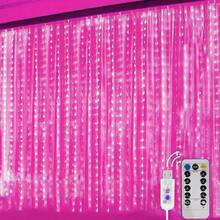 1 pieza Luces de cortina de cadena LED alimentadas por USB, 8 modos de iluminación, control remoto, adecuadas para boda, cumpleaños, fiesta, Pascua, Ramadán, Día de San Valentín, decoración y iluminación para fiesta individual - Luces de cortina alimentadas por USB - Ver 24